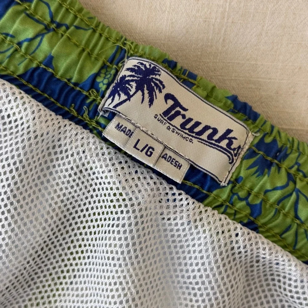 Trunks Surf & Swim Co Mens Large Blue Green Floral Tropical Hibiscus Swim Trunks